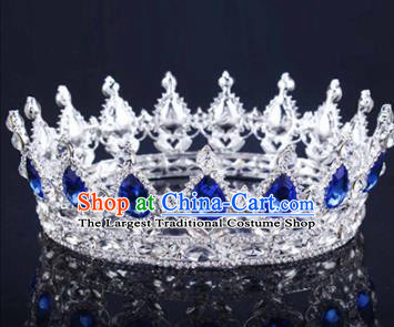 Handmade Bride Wedding Hair Jewelry Accessories Baroque Queen Royalblue Crystal Royal Crown for Women