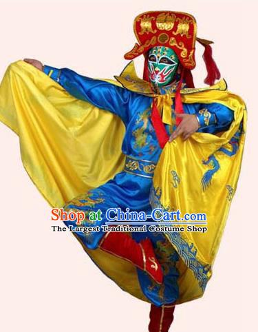 Chinese Traditional Beijing Opera Costumes Sichuan Opera Changing Faces Embroidered Yellow Cloak for Men