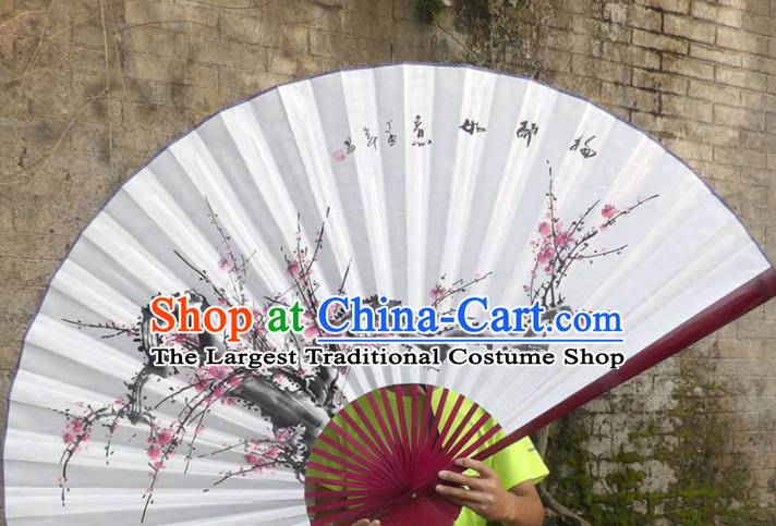 Chinese Traditional Paper Fans Decoration Crafts Hand Painting Red Plum Blossom Red Frame Folding Fans