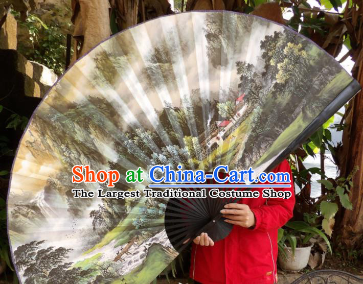 Chinese Traditional Fans Decoration Crafts Hand Painting Landscape Black Frame Folding Fans Paper Fans