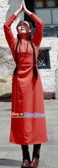 Chinese Traditional Mongol Minority Ethnic Costume Mongolian Red Dress for Women