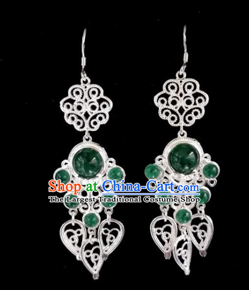 Chinese Ethnic Jewelry Accessories Mongolian Minority Nationality Green Beads Earrings for Women