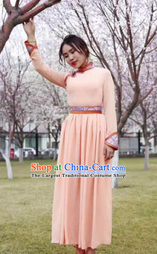 Chinese Mongol Minority Ethnic Costume Traditional Mongolian Orange Dress for Women