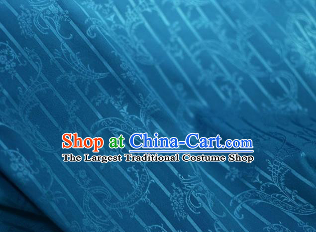 Asian Chinese Fabric Traditional Pattern Design Blue Brocade Fabric Chinese Costume Silk Fabric Material
