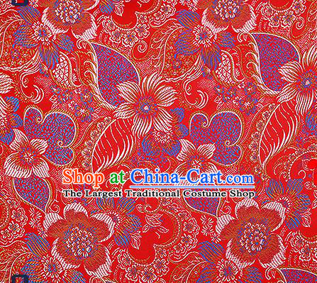 Chinese Traditional Red Brocade Fabric Classical Palace Flowers Pattern Design Satin Tang Suit Silk Fabric Material