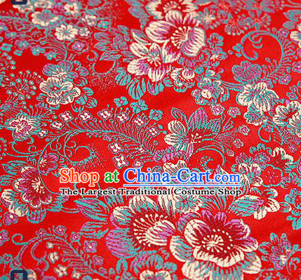 Chinese Traditional Red Brocade Drapery Classical Peony Pattern Design Satin Tang Suit Qipao Silk Fabric Material