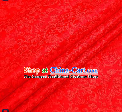 Traditional Chinese Red Satin Brocade Drapery Classical Dragons Pattern Design Qipao Silk Fabric Material