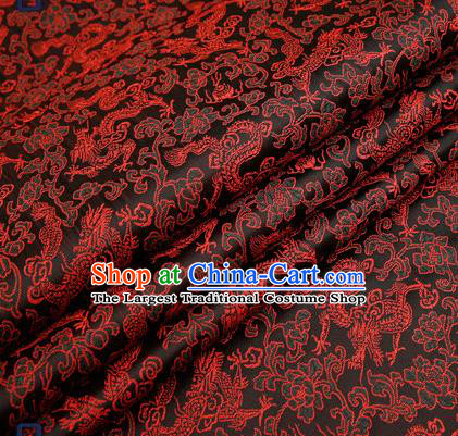 Traditional Chinese Black Satin Brocade Drapery Classical Dragons Pattern Design Qipao Silk Fabric Material
