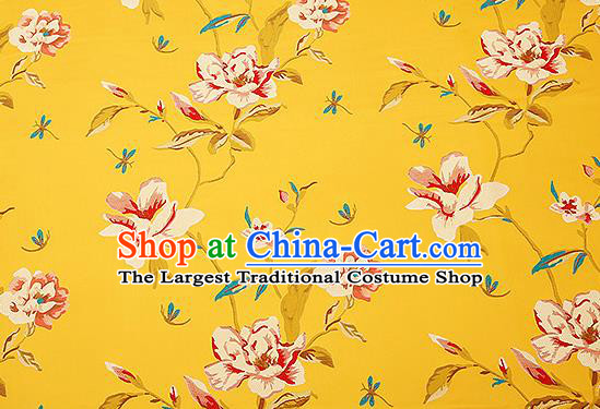 Traditional Chinese Yellow Satin Brocade Drapery Classical Embroidery Peony Pattern Design Cushion Silk Fabric Material