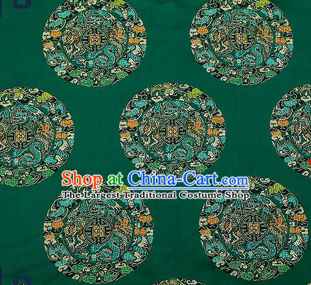 Asian Chinese Traditional Fabric Tang Suit Green Brocade Silk Material Classical Dragons Pattern Design Satin Drapery