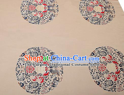 Traditional Chinese Khaki Satin Brocade Drapery Classical Embroidery Fishes Lotus Pattern Design Cushion Silk Fabric Material