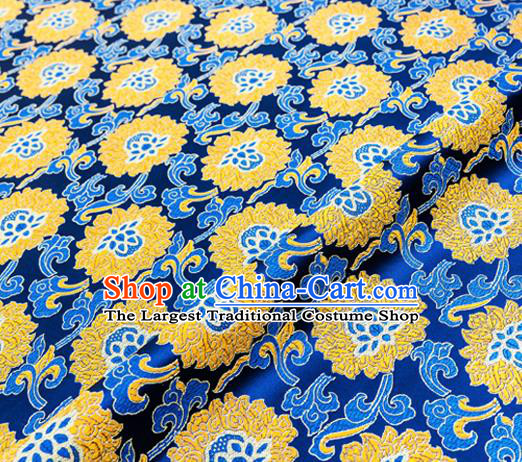 Traditional Chinese Royalblue Brocade Drapery Classical Lotus Pattern Design Satin Tang Suit Silk Fabric Material