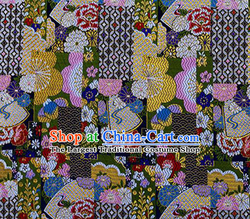 Asian Japanese Traditional Fabric Black Brocade Silk Material Classical Pattern Design Satin Drapery