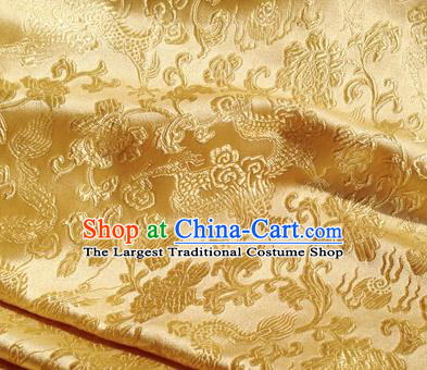 Asian Chinese Traditional Fabric Golden Satin Brocade Silk Material Classical Dragons Pattern Design Satin Drapery