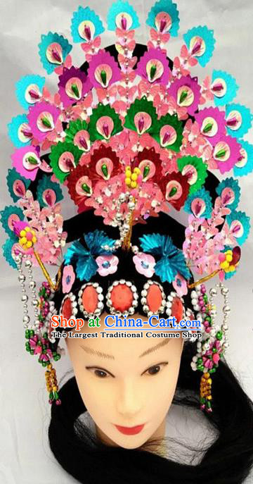 Chinese Traditional Folk Dance Blue Sequins Hair Accessories Ancient Peking Opera Diva Headwear for Women