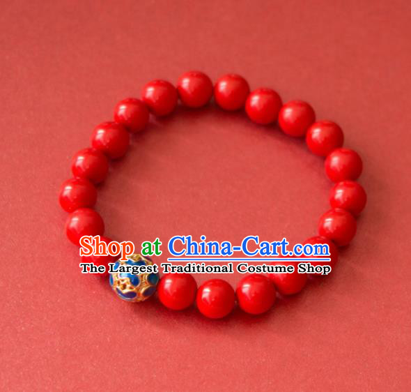 Traditional Chinese Handmade Red Beads Bracelet Ancient Cinnabar Bangle Accessories for Women