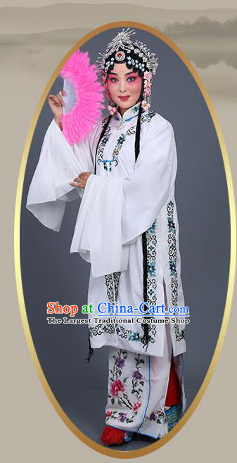 Chinese Traditional Beijing Opera Actress Costumes Ancient Nobility Lady White Dress for Adults