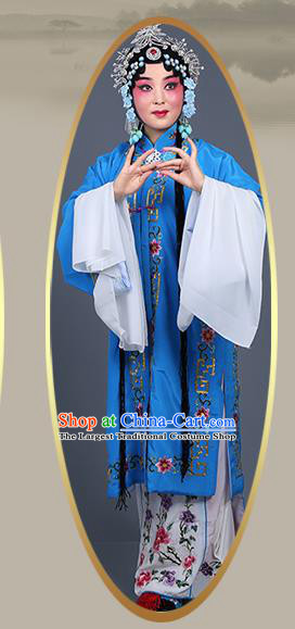 Chinese Traditional Beijing Opera Actress Costumes Ancient Nobility Lady Deep Blue Dress for Adults