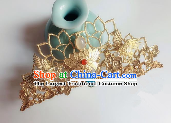 Handmade Chinese Ancient Hair Accessories Lotus Hair Comb Queen Hanfu Hairpins Headwear for Women