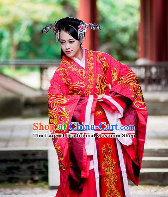 Chinese Ancient Palace Lady Hanfu Han Dynasty Imperial Concubine Queen Embroidered Historical Costumes