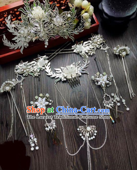 Chinese Handmade Ancient Phoenix Coronet Palace Hair Accessories Hanfu Tassel Hairpins Complete Set for Women
