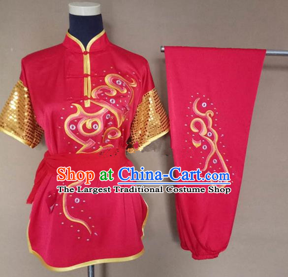 Chinese Traditional Martial Arts Embroidered Red Costumes Tai Chi Tai Ji Training Clothing for Adults