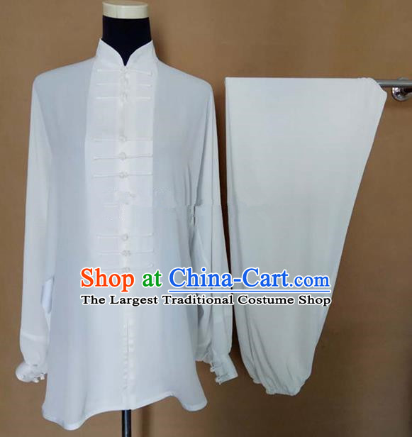 Chinese Traditional Martial Arts White Silk Costumes Tai Chi Tai Ji Training Clothing for Adults