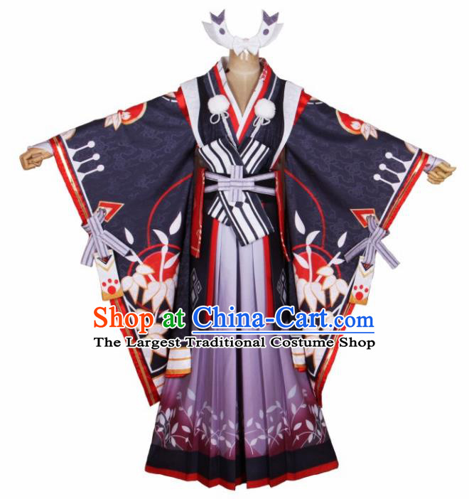 Asian Japanese Traditional Cosplay Swordswoman Costumes Ancient Kimono Yukata Clothing for Women