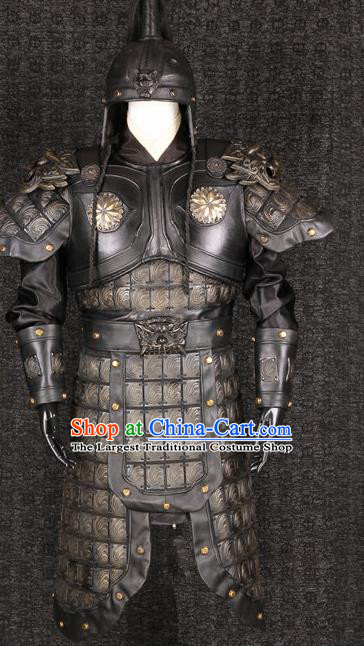 Chinese Traditional Qin Dynasty Soldier Costumes Ancient General Helmet and Armour for Men