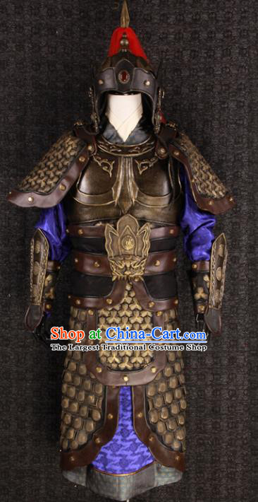 Chinese Traditional Song Dynasty Soldier Costumes Ancient General Helmet and Armour for Men
