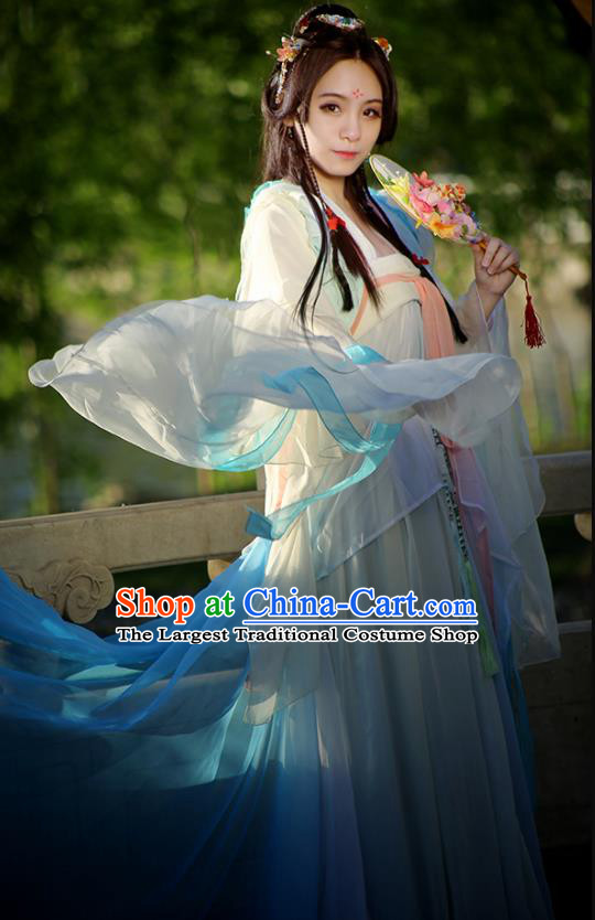 Chinese Ancient Cosplay Peri Costumes Traditional Tang Dynasty Princess Embroidered Hanfu Dress for Women