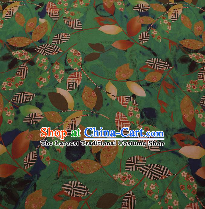 Chinese Traditional Cheongsam Palace Leaf Pattern Green Crepe Satin Plain Gambiered Guangdong Gauze Silk Fabric
