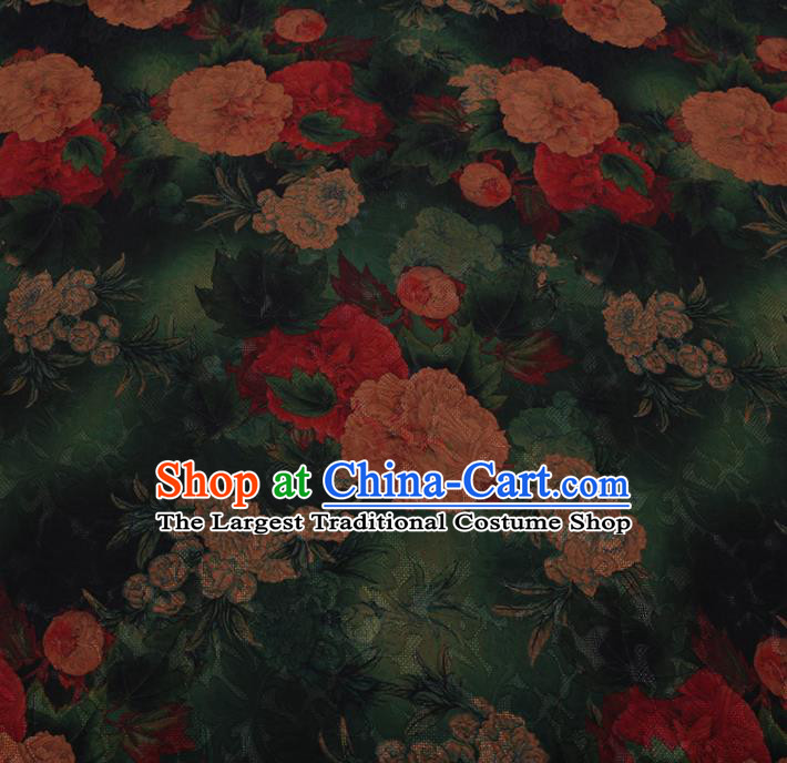 Chinese Traditional Cheongsam Green Crepe Satin Plain Palace Peony Pattern Silk Fabric Chinese Fabric Asian Material