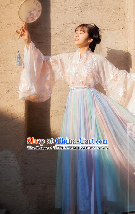 Chinese Ancient Palace Hanfu Costumes Traditional Jin Dynasty Princess Embroidered Hanfu Dress for Women