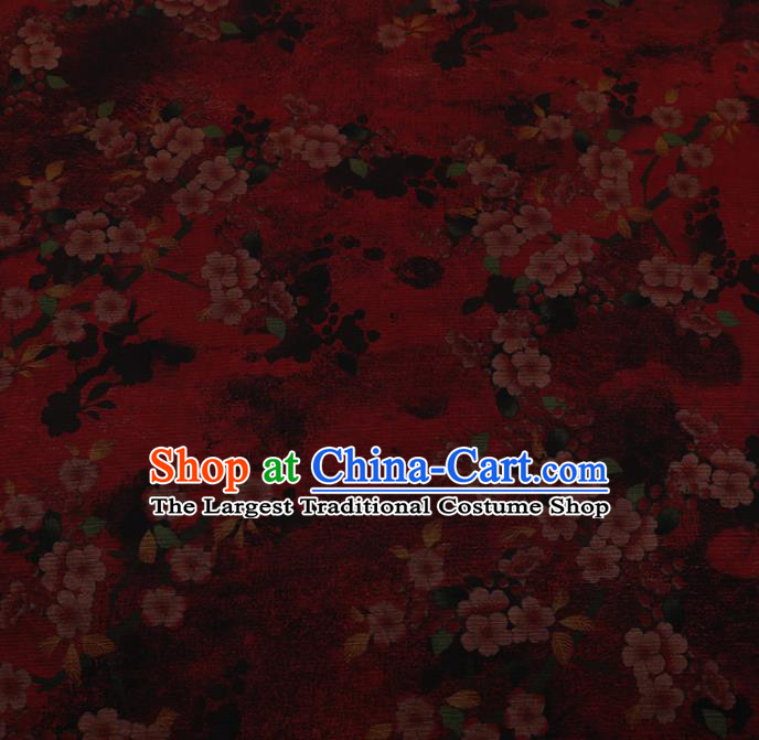 Chinese Traditional Drapery Red Silk Fabric Palace Plum Blossom Pattern Cheongsam Satin Plain Gambiered Guangdong Gauze