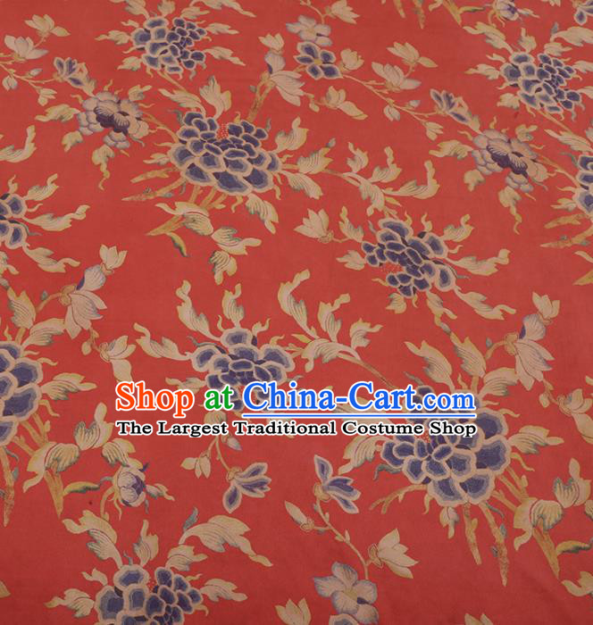 Chinese Traditional Cheongsam Drapery Red Silk Fabric Palace Peony Pattern Satin Plain Gambiered Guangdong Gauze