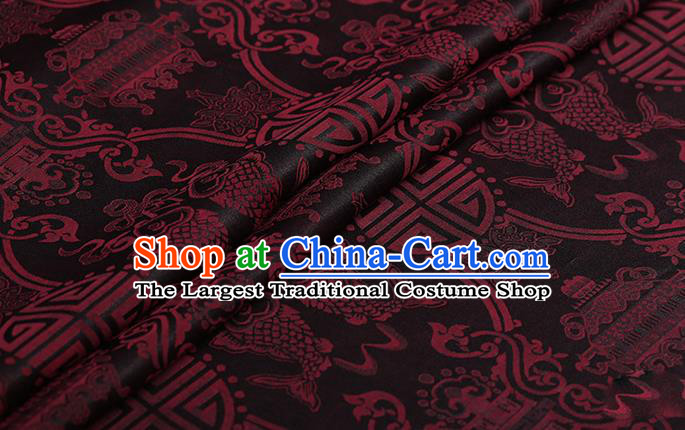 Chinese Classical Silk Fabric Traditional Red Fishes Pattern Satin Plain Cheongsam Drapery Gambiered Guangdong Gauze