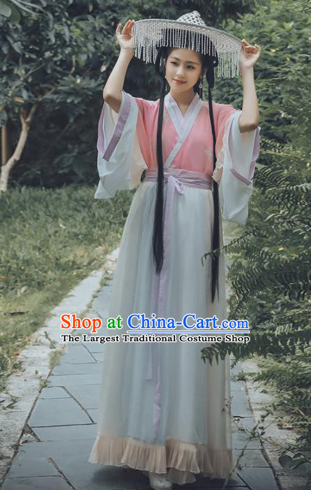 Chinese Wei and Jin Dynasties Nobility Lady Embroidered Costumes Ancient Peri Hanfu Dress for Women