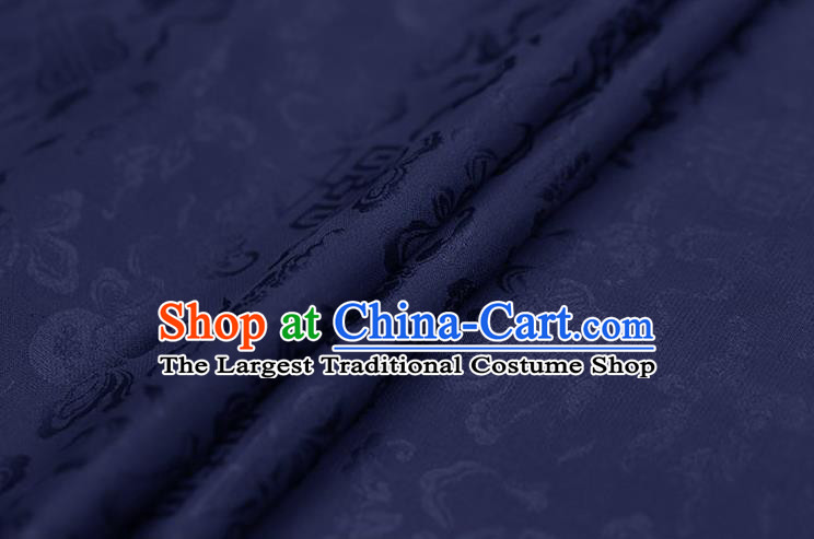 Traditional Chinese Navy Brocade Palace Cucurbit Ribbon Pattern Satin Plain Cheongsam Silk Drapery