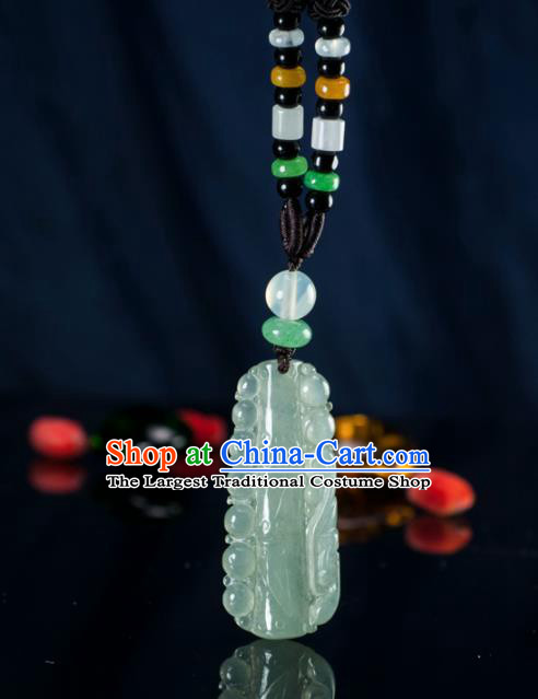 Chinese Traditional Jewelry Accessories Ancient Jade Carving Bamboo Necklace Jadeite Pendant