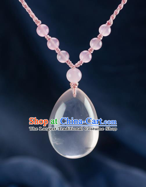 Chinese Traditional Jewelry Accessories Necklet Ancient Hanfu Rose Chalcedony Necklace for Women