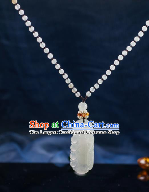 Chinese Traditional Jewelry Accessories Ancient Ice Jade Necklace Jadeite Carving Bamboo Pendant