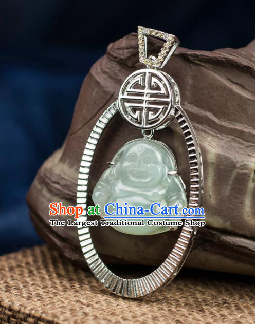 Chinese Traditional Jewelry Accessories Jade Pendant Ancient Jadeite Maitreya Buddha Necklace