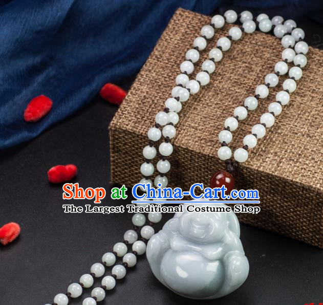 Chinese Traditional Jewelry Accessories Jade Maitreya Buddha Pendant Ancient Jadeite Necklace