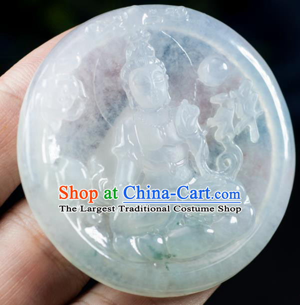 Chinese Traditional Jewelry Accessories Icy Jade Buddha Shakyamuni Pendant Ancient Jadeite Necklace