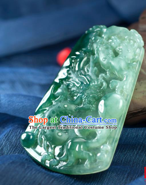 Chinese Traditional Jewelry Accessories Icy Jade Dragon Pendant Ancient Jadeite Necklace