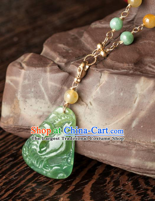 Chinese Traditional Jewelry Accessories Icy Zodiac Chicken Pendant Ancient Jadeite Necklace