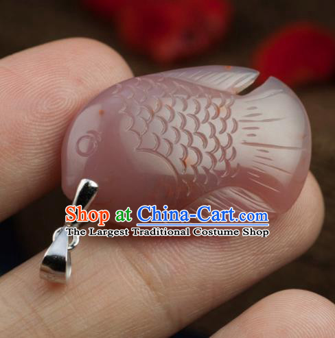Chinese Traditional Jewelry Accessories Ancient Hanfu Carving Fish Agate Necklace for Women