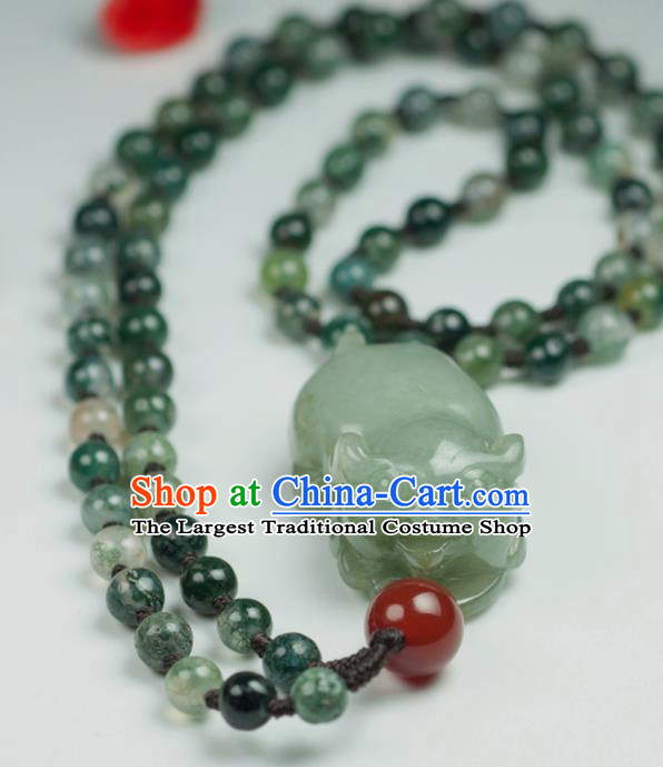 Chinese Traditional Jewelry Accessories Jade Pig Necklace Handmade Jadeite Pendant