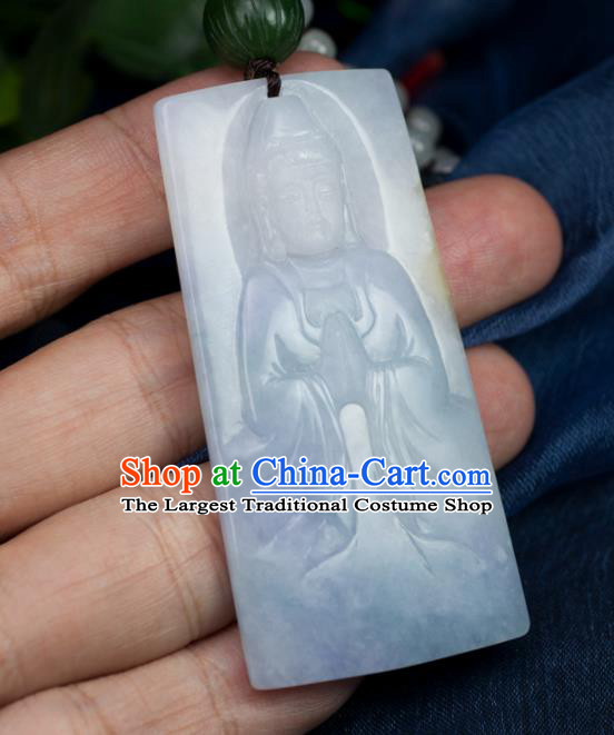 Chinese Traditional Jewelry Accessories Handmade Carving Jade Pendant Ancient Jadeite Avalokiteshvara Necklace